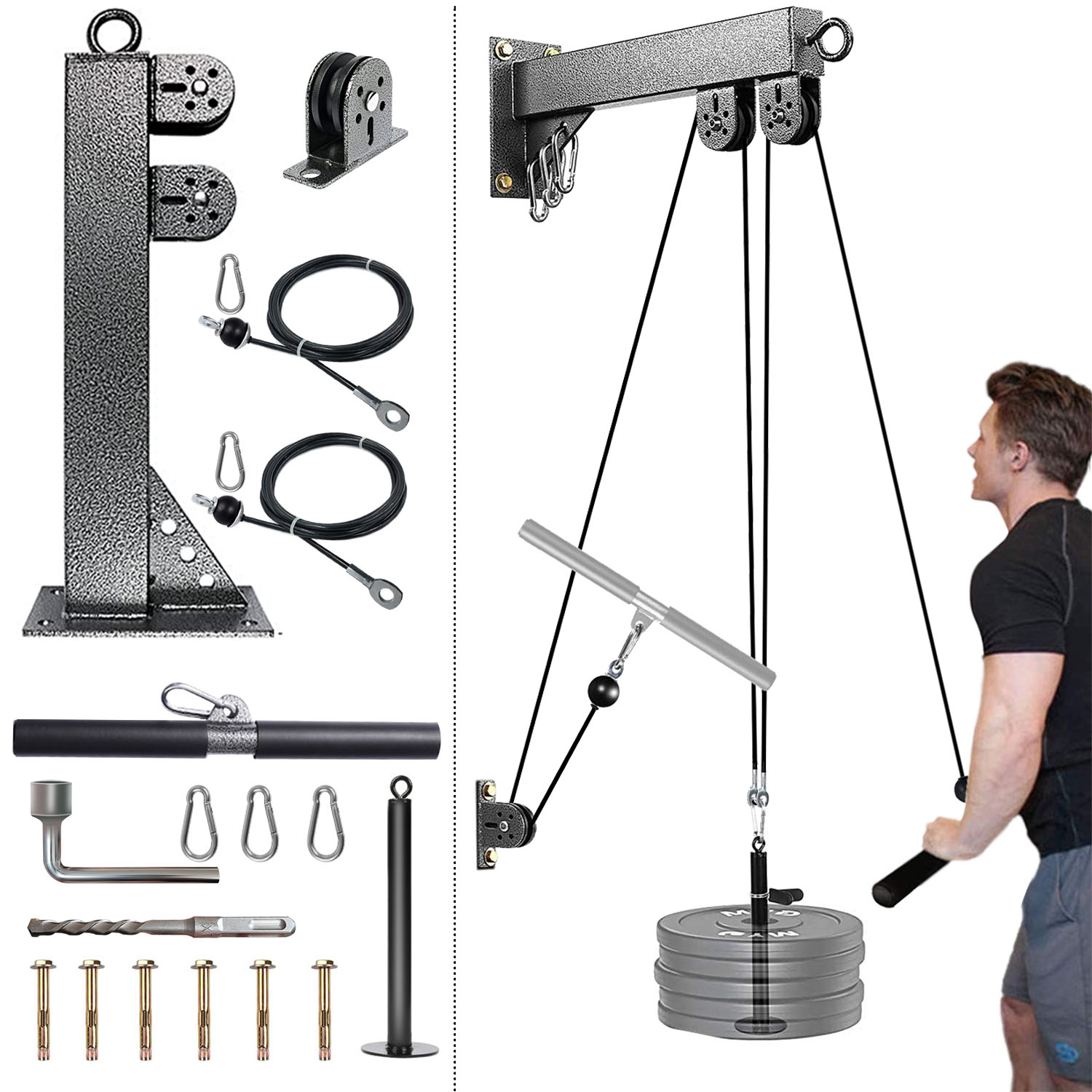 Cable Pulley System - Fitness Wall Mounted Pulley System, Weight